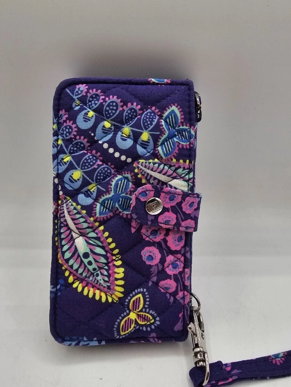 Vera Bradley quilted floral wristlet wallet in the Batik Leaves pattern Purple